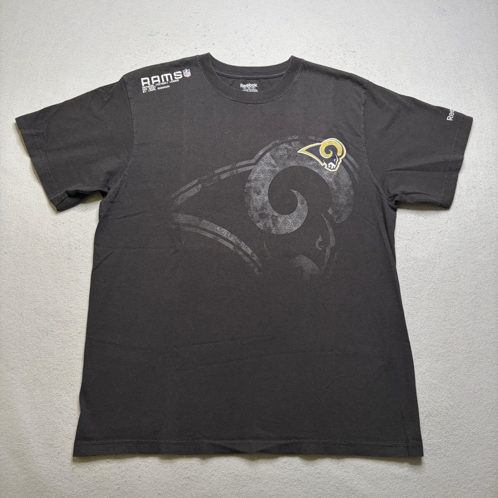 Reebok T-Shirt Mens XL Black St. Louis Rams NFL Graphic Short Sleeve Tee